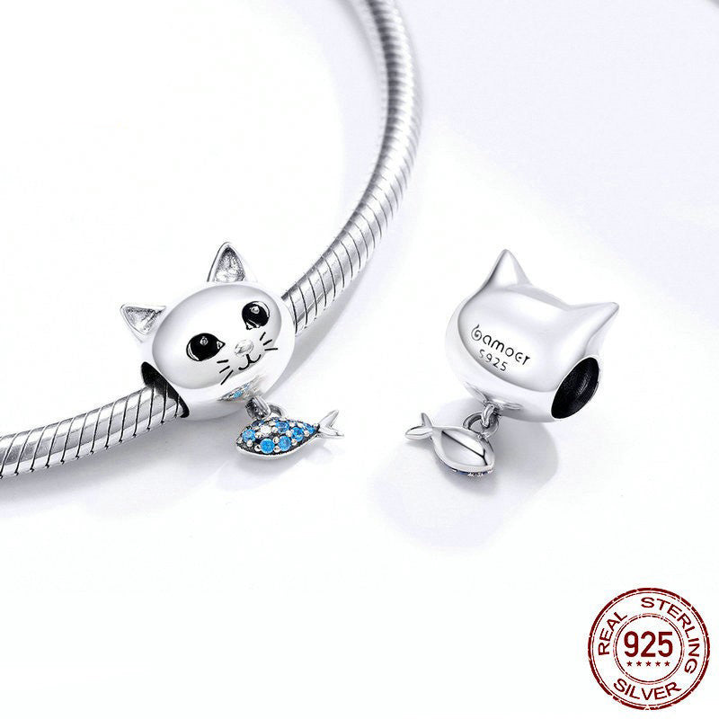 Cat And Fish Cute Silver Jewelry Accessories