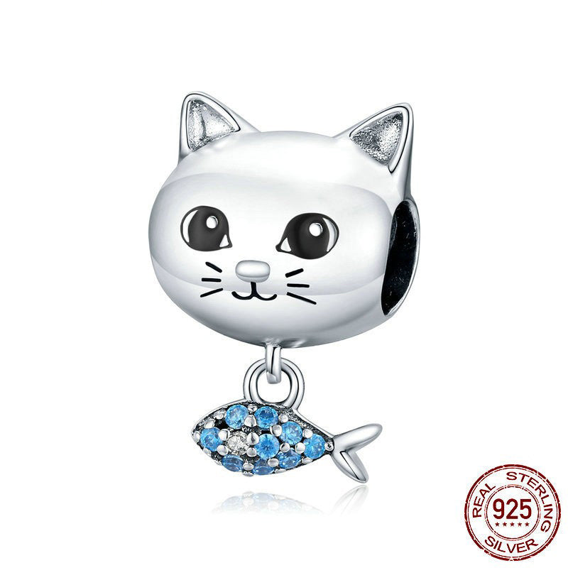 Cat And Fish Cute Silver Jewelry Accessories