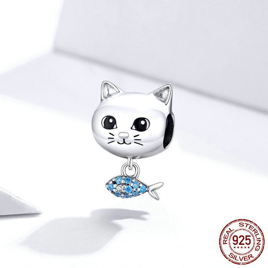 Cat And Fish Cute Silver Jewelry Accessories